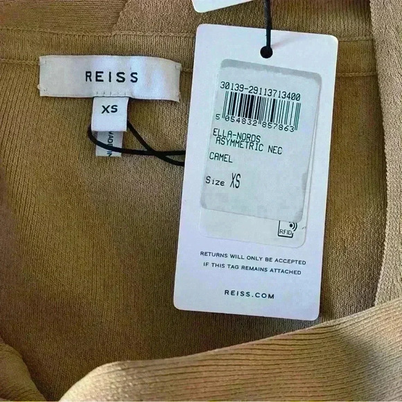 Reiss Ella Dress One Shoulder Long Sleeve BodyCon Knit Camel Midi Academia Sexy - Picture 7 of 12